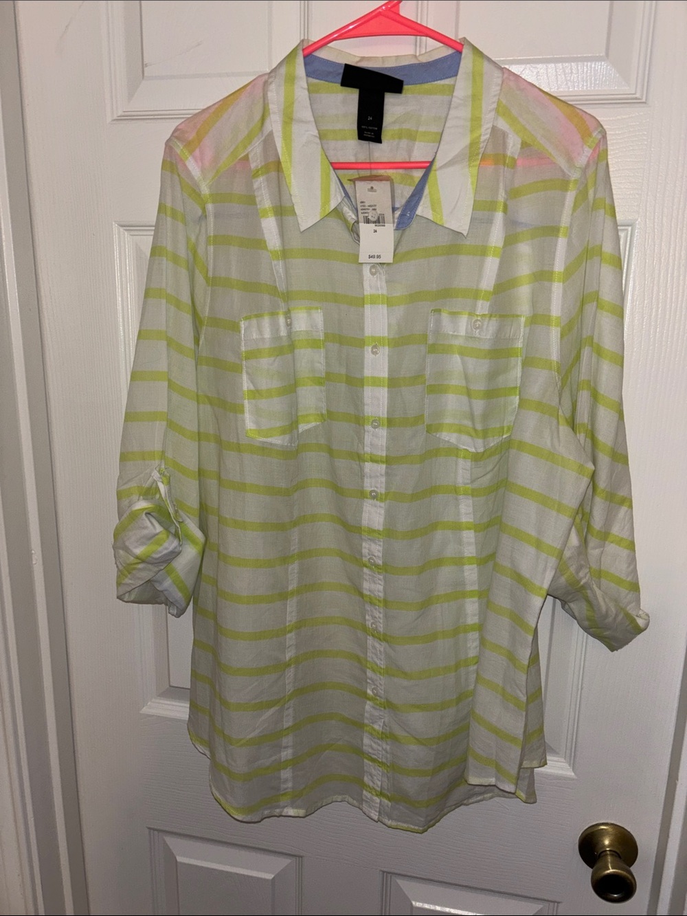 Lane Bryant Light Green Striped Woman’s Button-Up Shirt